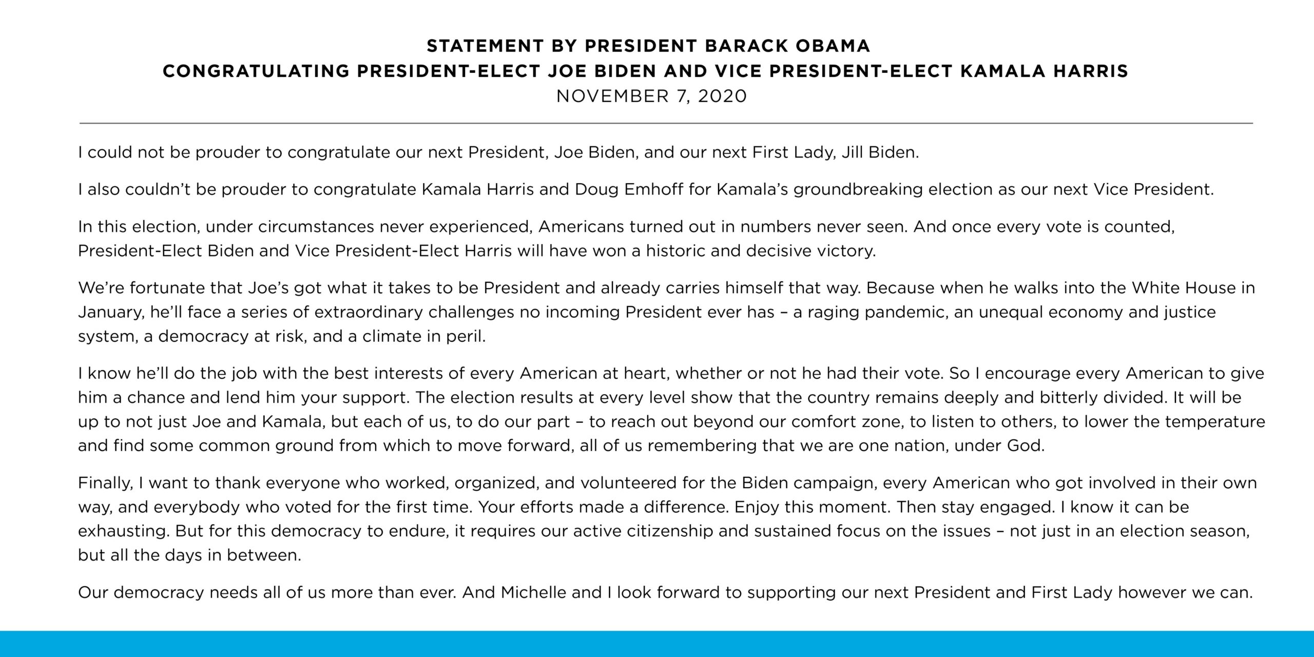 Obama congradulate Joe Biden on winning US election
