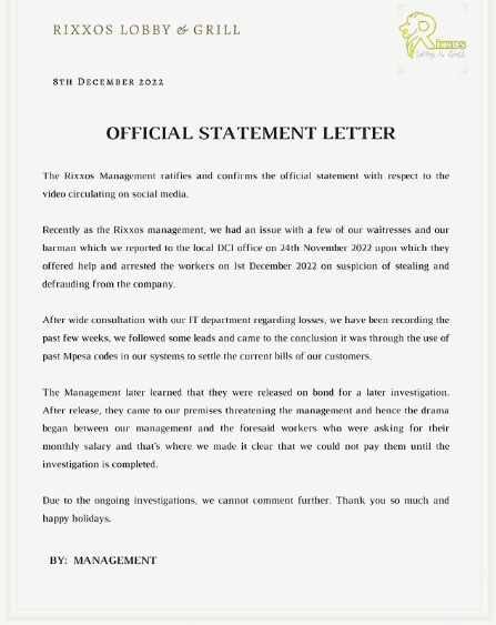 Rixxos Club official statement on allegations from their former staff