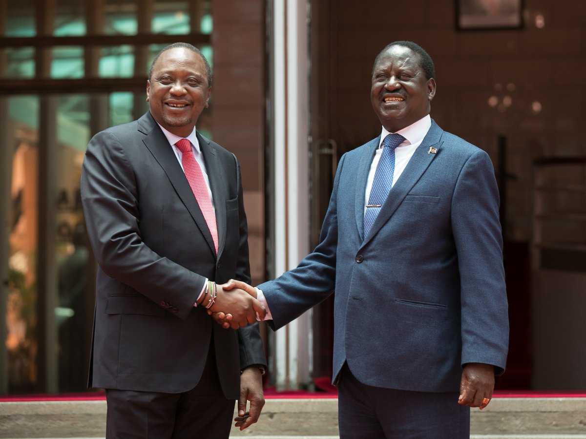 Raila Odinga greeting Uhuru Kenyatta