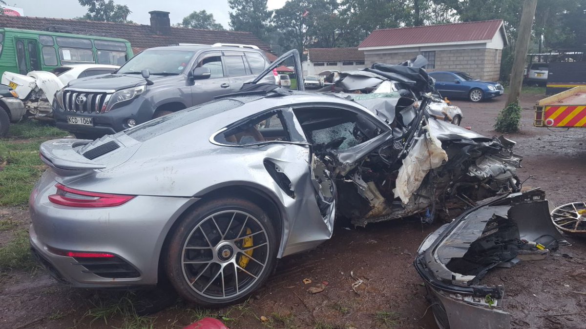 The late John Macharia's car wreck