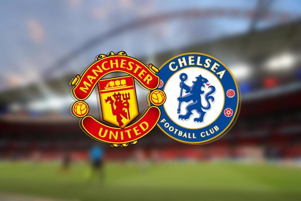  The logos of Chelsea and Manchester United football clubs are displayed side by side.