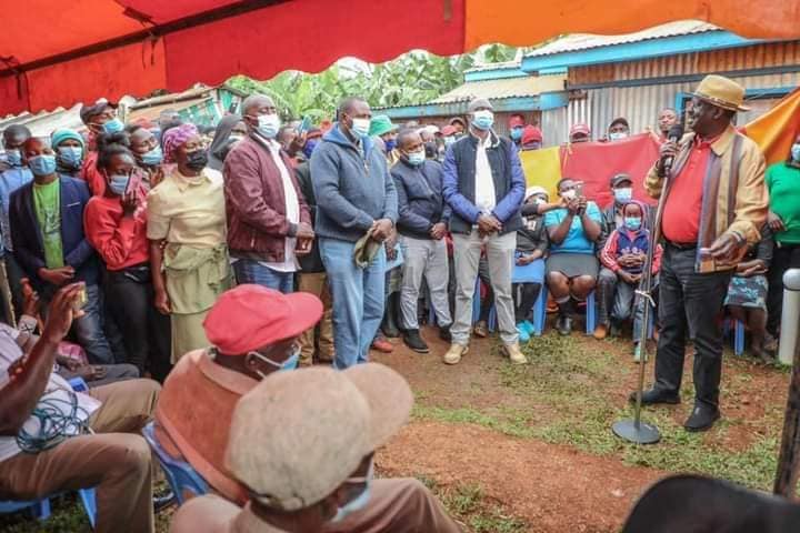 Raila Odinga addresses guests who attended Gideon Gachuki's birthday party in Githunguri, Kiambu county