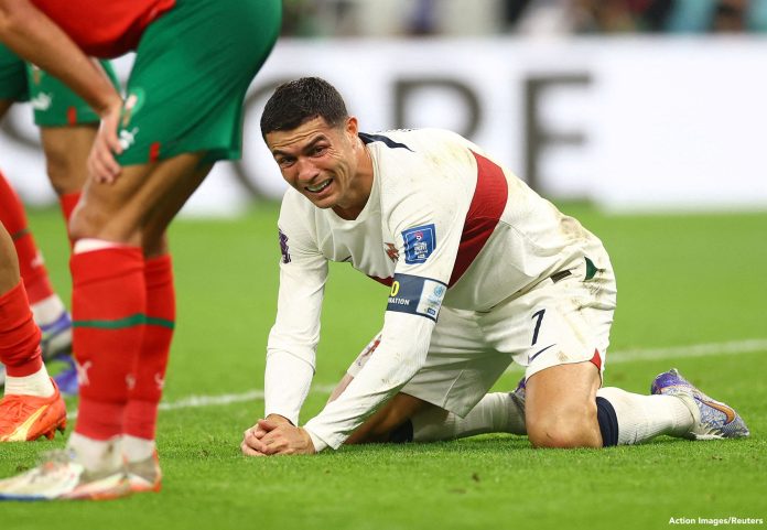 Cristiano Ronaldo in tears after Portugal lost to Morocco at the World Cup
